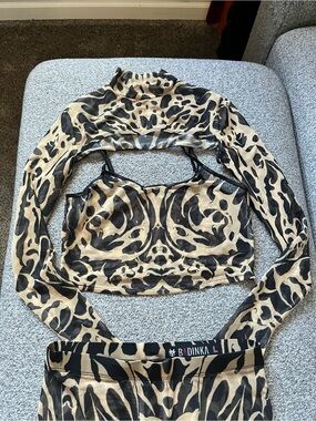 BADINKA Beige and Black Animal Print Mesh Set